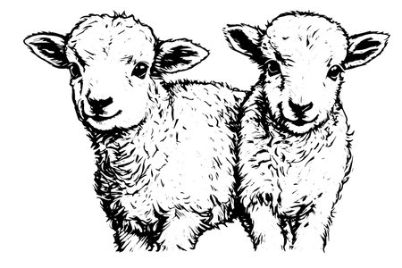 Cute sheep lamb hand drawn ink sketch. Engraved style vector illustration.のイラスト素材
