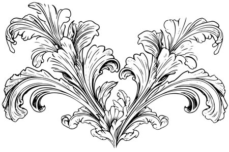 Vintage Floral Vector Illustration: Iris Flowers in Art Nouveau Style, Black Outlines.のイラスト素材
