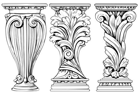 Ancient Column Collection: Vintage Vector Illustrations of Roman and Greek Architecture Element.のイラスト素材