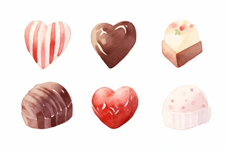 Watercolor candies assortment, mixed sweets, desert,hand drawn illustration.の写真素材