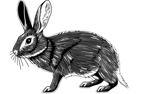 Vintage Hand-Drawn Rabbit Vector Illustration: Sketch of a Hare in Retro Style.のイラスト素材