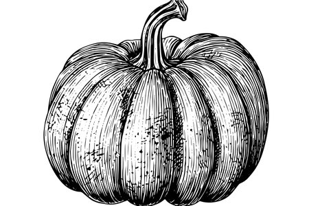 Vintage Pumpkin Sketch: Hand-Drawn Vector Halloween Illustration with Retro Flair.のイラスト素材