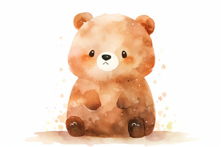 Cute little teddy bear hand drawn watercolor illustration.の写真素材