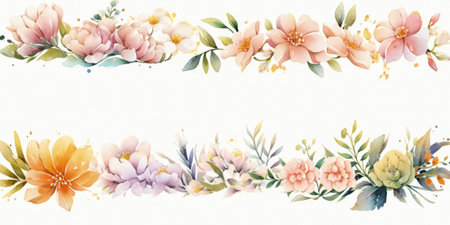 Watercolour floral illustration set. DIY blush pink blue flower, green leaves.の写真素材