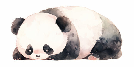 Cute kawaii baby panda hand drawn watercolor illustration.の写真素材
