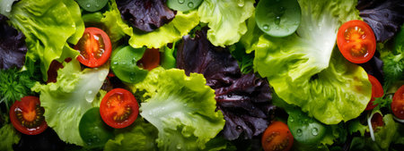 Salad mix leaves and tomat background. Fresh Salad Pattern.の写真素材