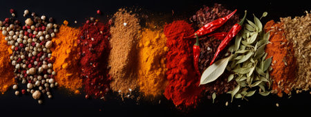 Indian spices background. Seasonings texture for web design, advertisement.