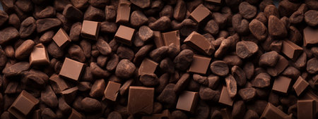 Cocoa beans and chocolate seamless texture background.