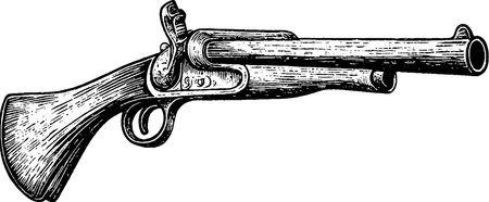An illustration of a vintage flintlock pistol with intricate detailing on the handle and barrel, showing a classic design from the 18th century.のイラスト素材