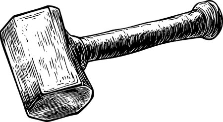 A detailed illustration of a wooden mallet, showcasing its textured handle and head, emphasizing craftsmanship and design.のイラスト素材