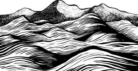 Stylized Black and White Mountain Landscapeのイラスト素材