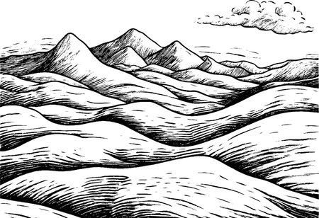 Black and White Mountain Landscape Illustrationのイラスト素材