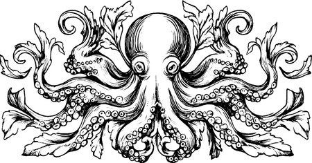 Intricate Black and White Octopus Illustrationのイラスト素材