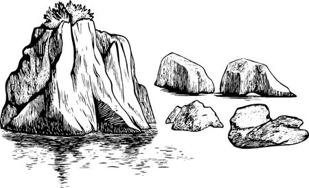 Illustration of Rocks and Boulders by Waterのイラスト素材