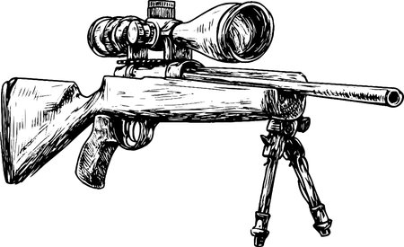 Illustration of a Sniper Rifle with Scope and Bipodのイラスト素材