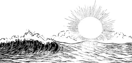 Artistic Ocean Waves with Radiant Sunのイラスト素材