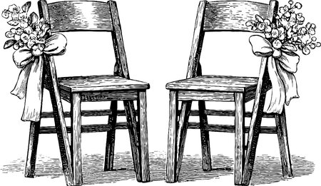 Vintage wedding chairs with floral decor engraving for romantic designsのイラスト素材