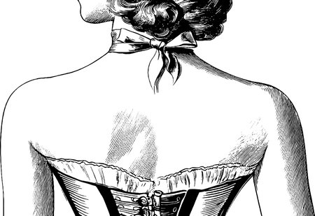 Elegant bridal corset with ribbon engraving design for vintage romance themeのイラスト素材