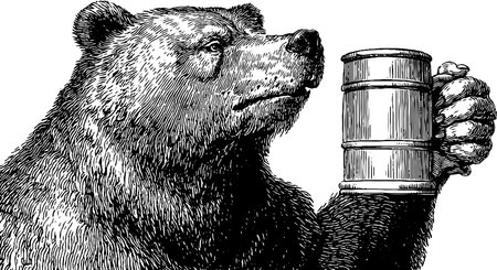 Engraved bear toasting with beer stein illustration for celebratory designsのイラスト素材