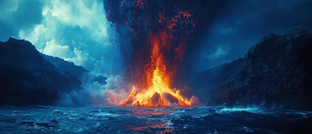 Underwater volcano erupts spectacularly with flowing lava disrupting ocean serenity