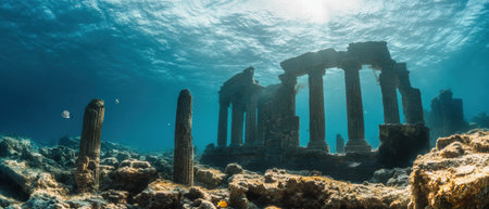 Underwater ruins reveal the mysteries of a lost ancient city submerged in the seaの写真素材