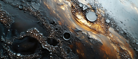 Underwater oil spill revealing dark oil and bubbles in a striking cinematic compositionの写真素材