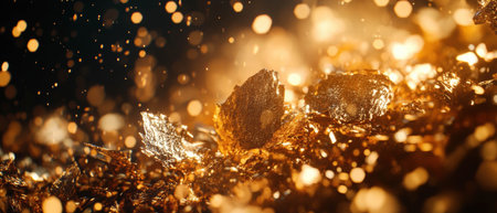Cinematic shot highlighting sparkling gold leaf texture with vibrant colors