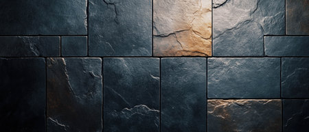 Cinematic view showcasing a textured slate tile arrangement with vibrant colorsの写真素材