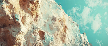 Cinematic limestone texture with vibrant colors contrasting against a blue skyの写真素材