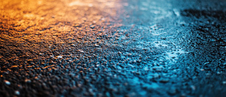 Vibrant texture of exposed aggregate concrete reflecting colorful lightsの写真素材