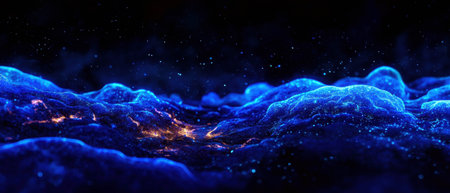 Journey through a deep ocean trench illuminated by vibrant bioluminescent life forms