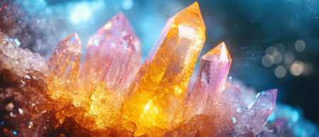 Cinematic exploration of a crystal cave showcasing sparkling formations and vibrant colorsの写真素材