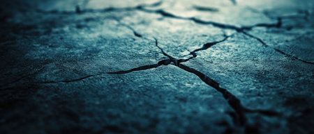 Texture of cracked concrete surface with deep lines and saturated colors in cinematic view
