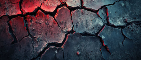 Cinematic shot of cracked concrete texture with saturation and dramatic color contrastsの写真素材