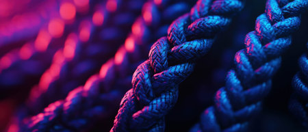 Cinematic shot showcasing vibrant braided rope texture with a striking color palette