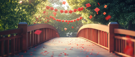 Symbolic bridge decorated for graduation celebration leading to new beginningsの写真素材