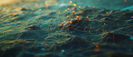 Cinematic map displaying future career paths marked with colorful pins and intricate detailsの写真素材