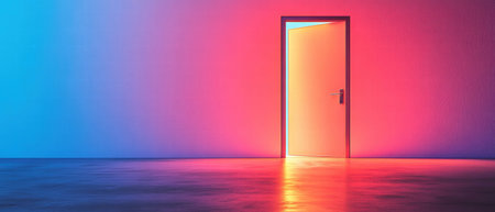 Opening the door to endless opportunities and future prospects in a vibrant settingの写真素材