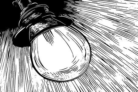 A detailed woodcut illustration showcases a glass lamp emitting light.のイラスト素材