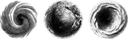 Engraved illustration set depicting galaxy swirl and nebula patterns for creative designのイラスト素材