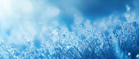 Crisp morning frost covers a serene meadow at dawn, highlighting natures beautyの素材