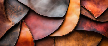 Vibrant collage of leather textures showcasing diverse colors and patterns in rich detailの素材