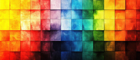 Vibrant pixel patterns showcasing a spectrum of warm colors against a clean backdropの素材