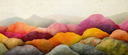 Vibrant papercut banner showcasing a lively mossy stone texture in saturated huesの素材