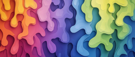 Papercut banner depicting vibrant colors flowing like rain on a window paneの素材