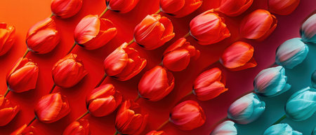 Stunning panoramic view of a vibrant tulip festival in full bloom showcasing vivid colorsの素材