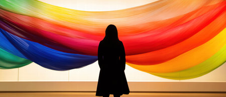 Vibrant paper art installations create striking contrasts in an art gallery settingの素材