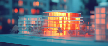 Architectural models displayed with vivid colors and cinematic lightingの素材