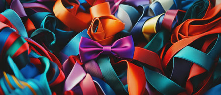 Vibrant assortment of ties and bow ties in various colors for formal occasionsの素材