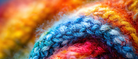 Close-up of a vibrant knitted sweater showcasing bright colors and intricate patternsの素材